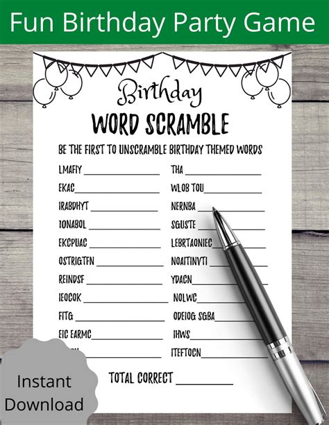 Adult Birthday Party Games Birthday Word Scramble Games - Etsy Canada