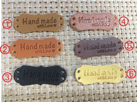 50 pcs hand made PU leather Labels 40 mm* 15 mm /leather label ...