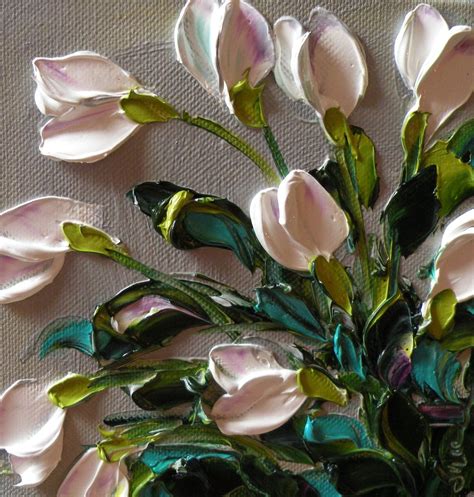 Original Painting Impasto White Tulips Free Shipping USA