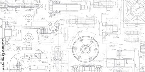 Technical drawing background .Mechanical Engineering drawing. Stock ...