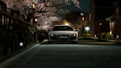 HD wallpaper: Japan, street, Audi R8, trees, lights, night, car, road ...