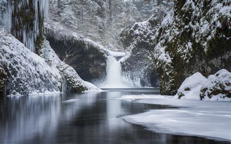 nature, Landscape, Forest, Mountain, Waterfall, River, Snow, Winter ...