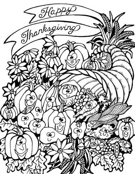 Thanksgiving harvest cornucopia - Thanksgiving Adult Coloring Pages