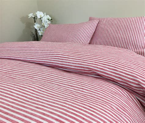 Red and White Striped Duvet Cover, Natural Linen, Custom Size,Queen ...