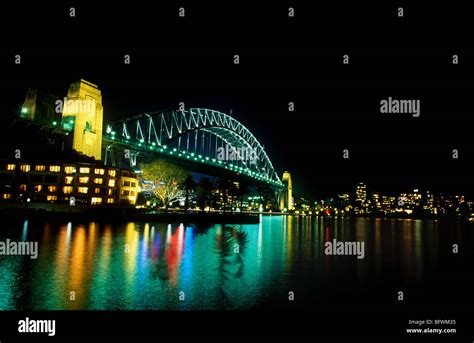 Sydney Harbour Bridge at night with lights on Stock Photo - Alamy