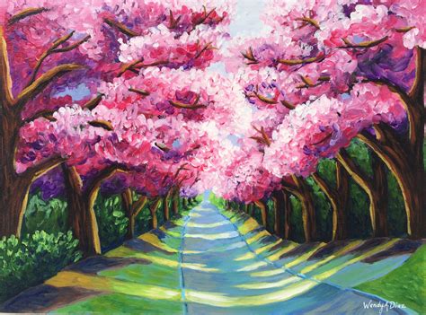 Cherry blossom painting original acrylic painting Impressionist ...