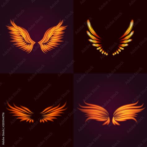 Bird fire wings vector fantasy feather burning fly mystic glow fiery ...