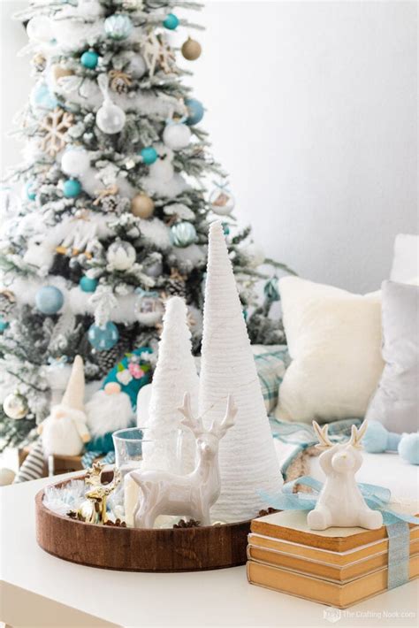 Living Room Blue and White Christmas Decor - The Crafting Nook