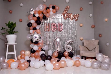 Romantic Birthday Balloon Decoration in Rose Gold Theme with Number ...