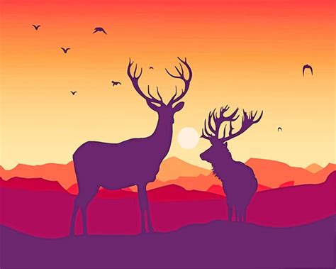 Deer Sunset Silhouette - Animals Paint By Numbers - Num Paint Kit