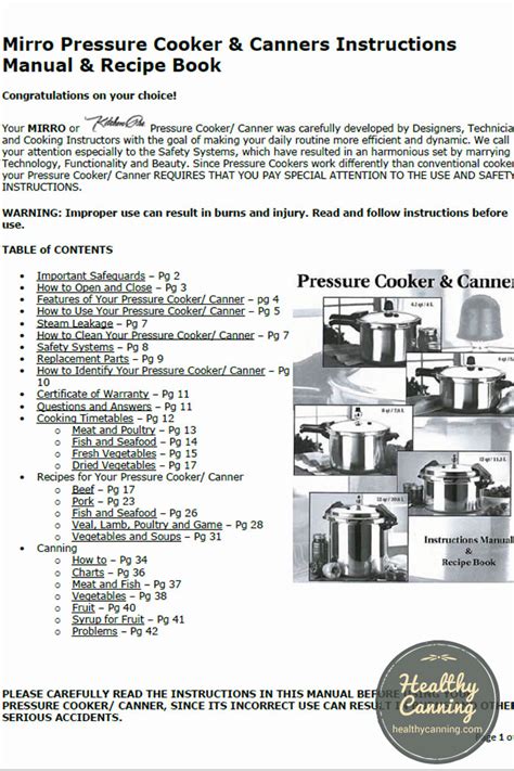 Mirro Pressure Cooker & Canners Instructions Manual - Healthy Canning ...