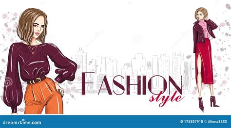 Fashion Banner with Two Stylish Women Template Stock Vector ...