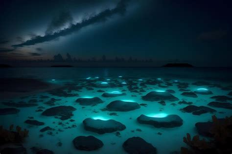 Premium AI Image | An illustration of the Bioluminescence shore in maldives