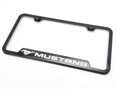 Black Plastic Notched License Plate Frame w/ Ford Mustang Script Logo ...