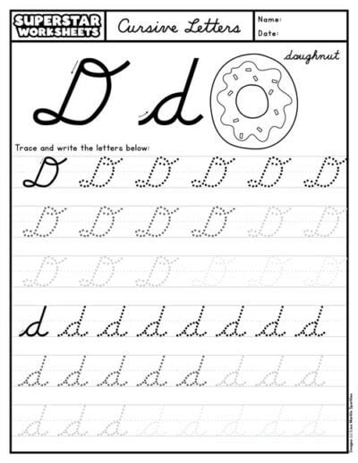 Cursive D - Superstar Worksheets