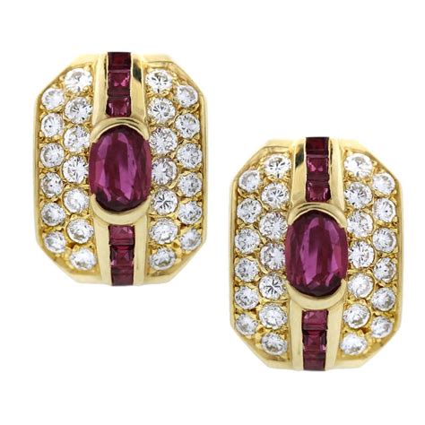 Vintage 18K Yellow Gold Ruby and Diamond Earrings