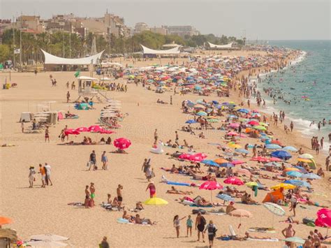 Calella, Spain - August 9, 2018: People at Beach in Calella City. Spain ...