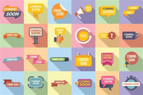 Coming soon icons set flat vector. Neon sign 20246709 Vector Art at ...