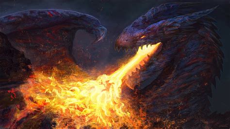 dragon, dark, battle, wings, fantasy art, fire, HD Wallpaper | Rare Gallery