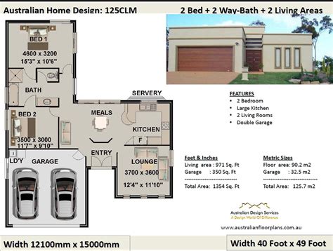 2 Bedroom 2 Car Garage House Plan, Small 2 Bed Floor Plan, Modern Home ...