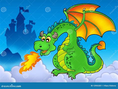 Green Fire Dragon With Castle Stock Illustration - Image: 12955301