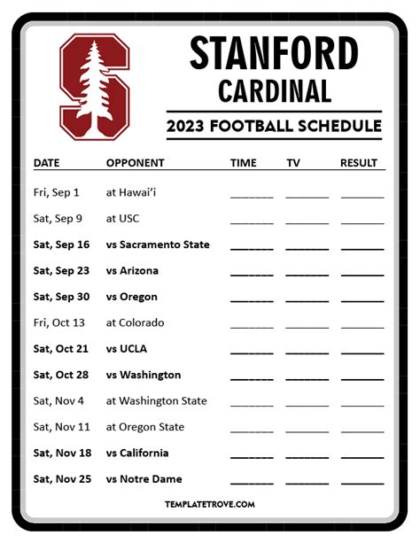 Printable 2023 Stanford Cardinal Football Schedule