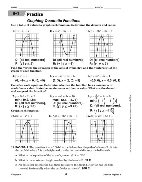 Practice Worksheet Graphing Quadratic Functions In Standard Form — db ...