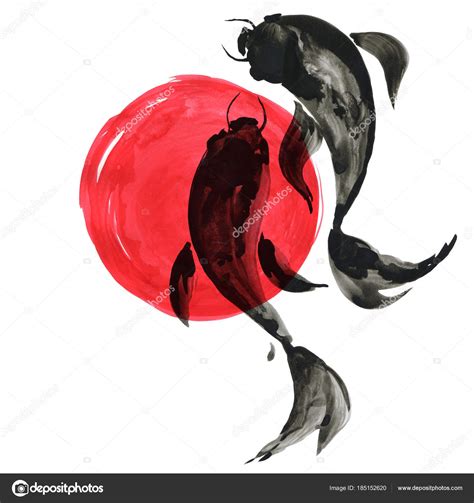 Koi fishes in Japanese style. Watercolor hand painting illustration ...