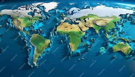 Premium Photo | A stylized 3D map showing the worlds major rivers and lakes