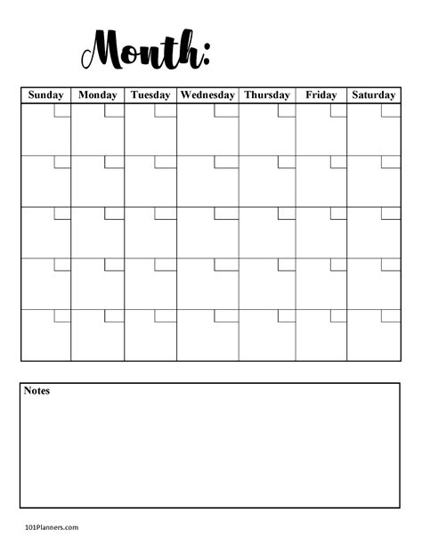 Free Blank Printable Monthly Calendar - Printable Word Searches