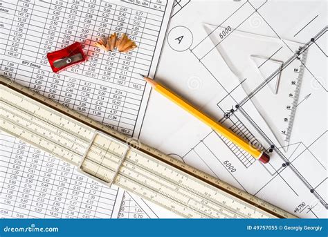 Architectural Drawings, Tools for Sketching Stock Image - Image of ...