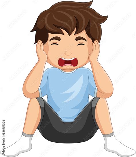 Cartoon little boy sitting and sad expression Stock Vector | Adobe Stock