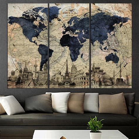 Large Abstract Art on Canvas World Map Wall Art Old World Map Canvas ...