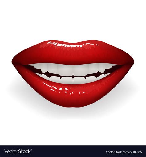 Red glossy lips female smile mouth teeth stylish Vector Image