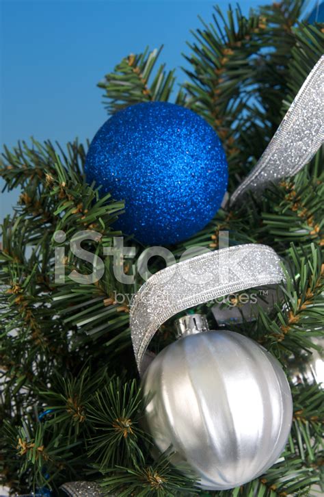 Blue and Silver Christmas Ornaments Background Stock Photos ...