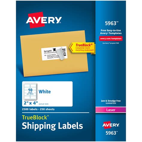 Avery 5963 TrueBlock 2" x 4" White Shipping Labels - 2500/Box