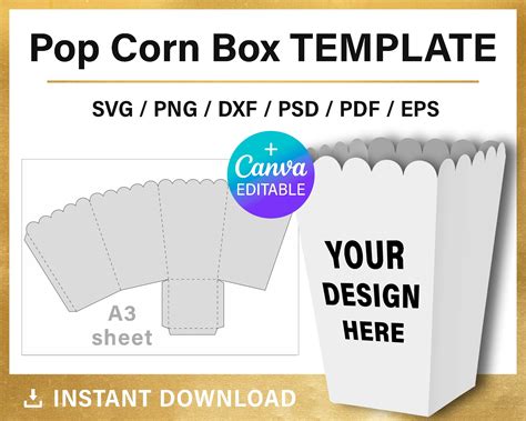 Popcorn Box Template Cricut