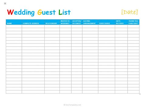 Address Spreadsheet Template regarding 7 Free Wedding Guest List ...