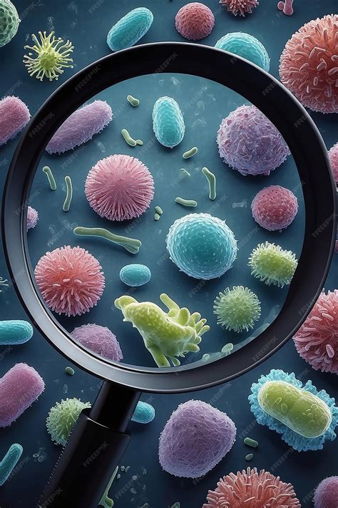 Different bacteria pathogenic microorganisms under a magnifying glass ...