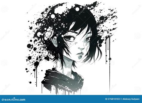 Portret Sad Anime Girl. Icon Portrait. Black and White Lines Isolated ...