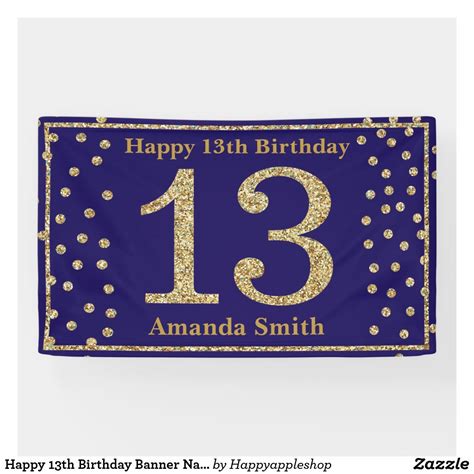 Happy 13th Birthday Banner Navy Blue Gold Glitter | Zazzle | Birthday ...