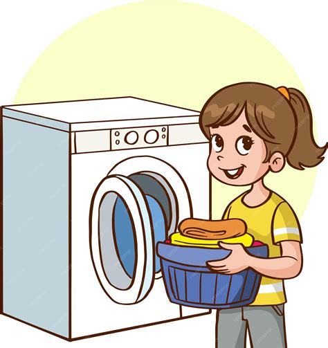 Premium Vector | Girl washing clothes in the washing machine cartoon vector