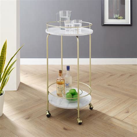 Modern Marble Bar Cart with Wheels- White Marble/Gold | Walmart Canada