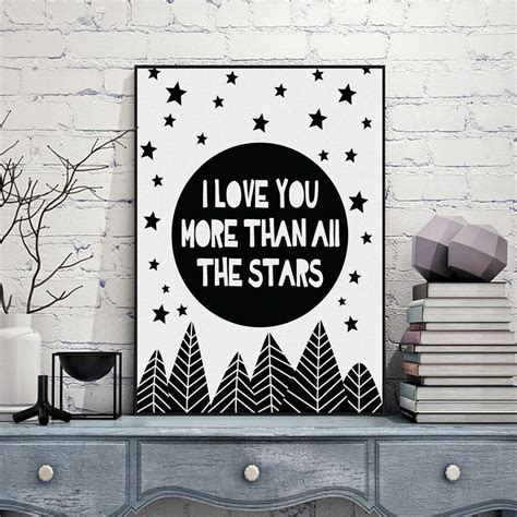 Modern Nordic Black White Minimalist Typography Star Love Quotes Art P ...