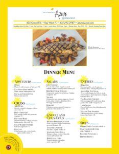 Azur menu 6 – Best Key West Restaurant Menus – Key West, Florida