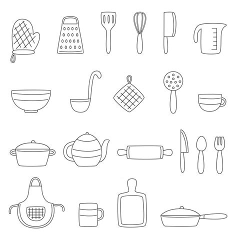 Set of black and white kitchen utensils Vector illustrations 2444241 ...