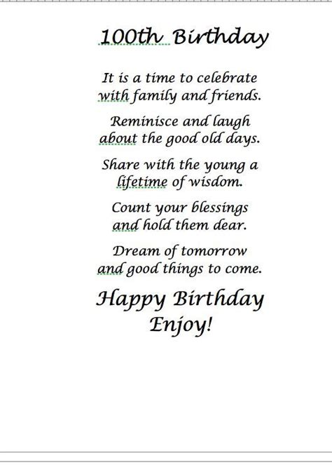 Pin by June Plunkett on 100th birthday party | Birthday card sayings ...