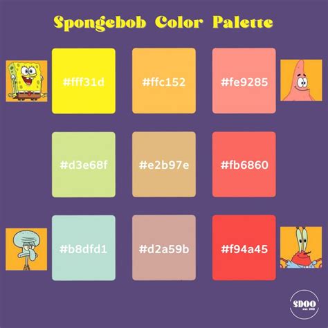 spongebob color palette with different colors and numbers on it ...