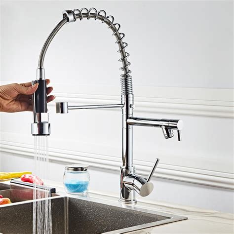 Zimtown Copper Double Handle Pull Down Sprayer Spring Kitchen Faucet ...