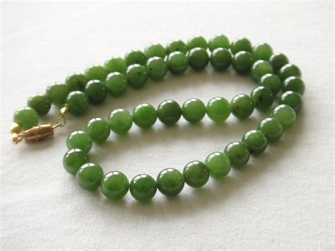 Vintage Jade Necklace 8mm Beads 20 inches. Grade 'A'.